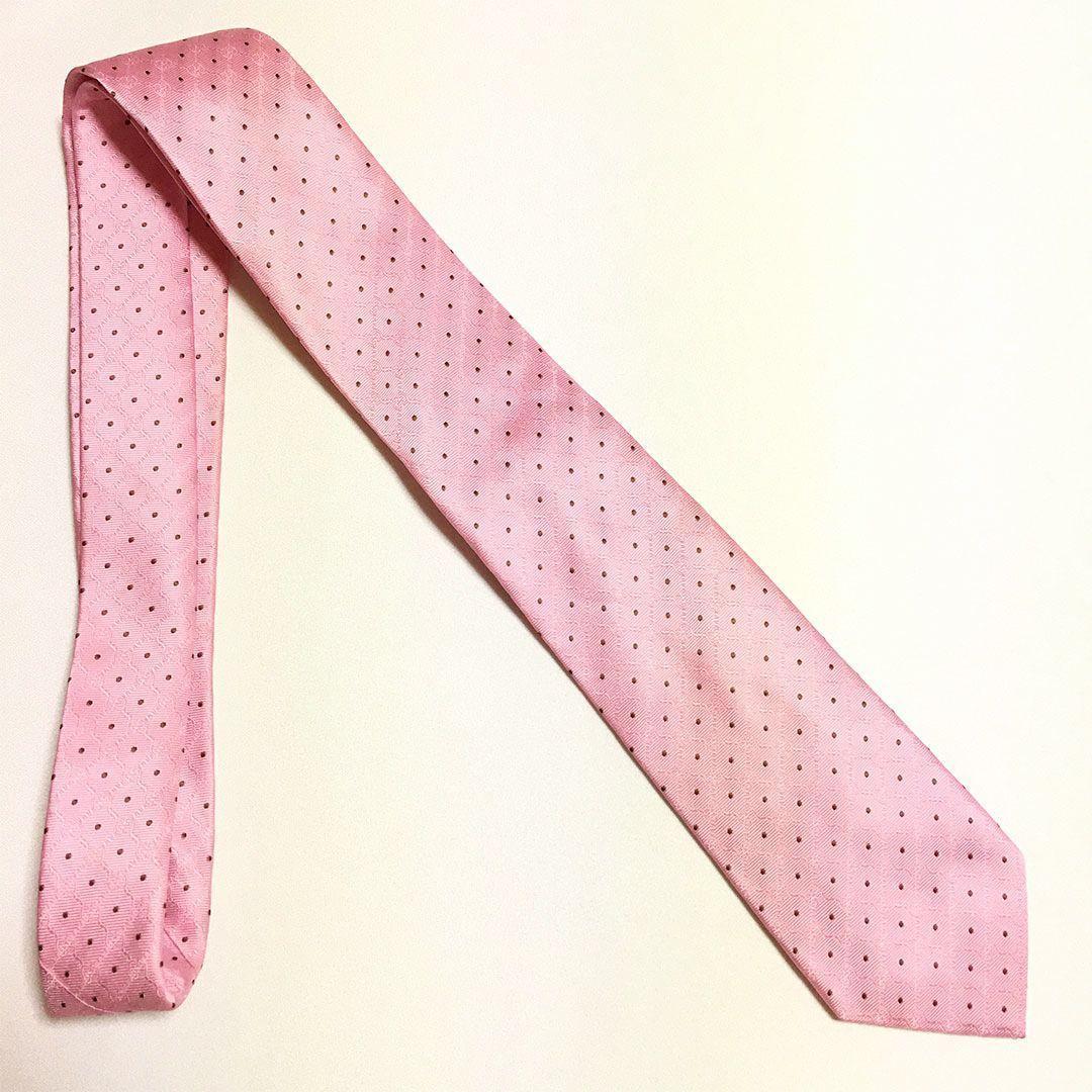 未使用級 グッチ GUCCI ネクタイ シルク100% ピンク ドット
