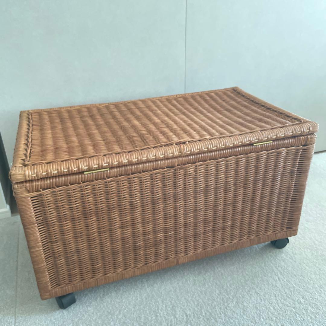 キャスター付きラタンリネンボックス ＜幅70cm＞ブラウン