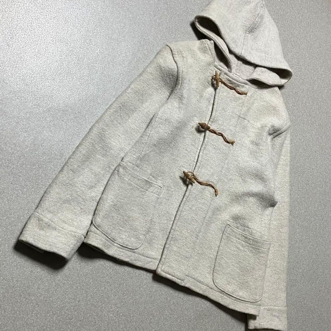 【45r ウール100%】ダッフルコート ショート アイボリー 白 フード