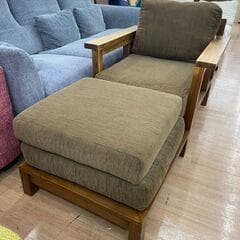 【福岡市限定】チーク無垢材 １人掛けソファ オットマン付き②
