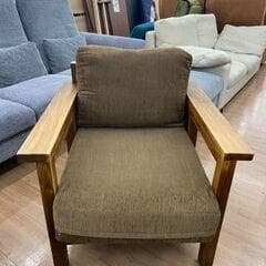 【福岡市限定】チーク無垢材 １人掛けソファ オットマン付き②