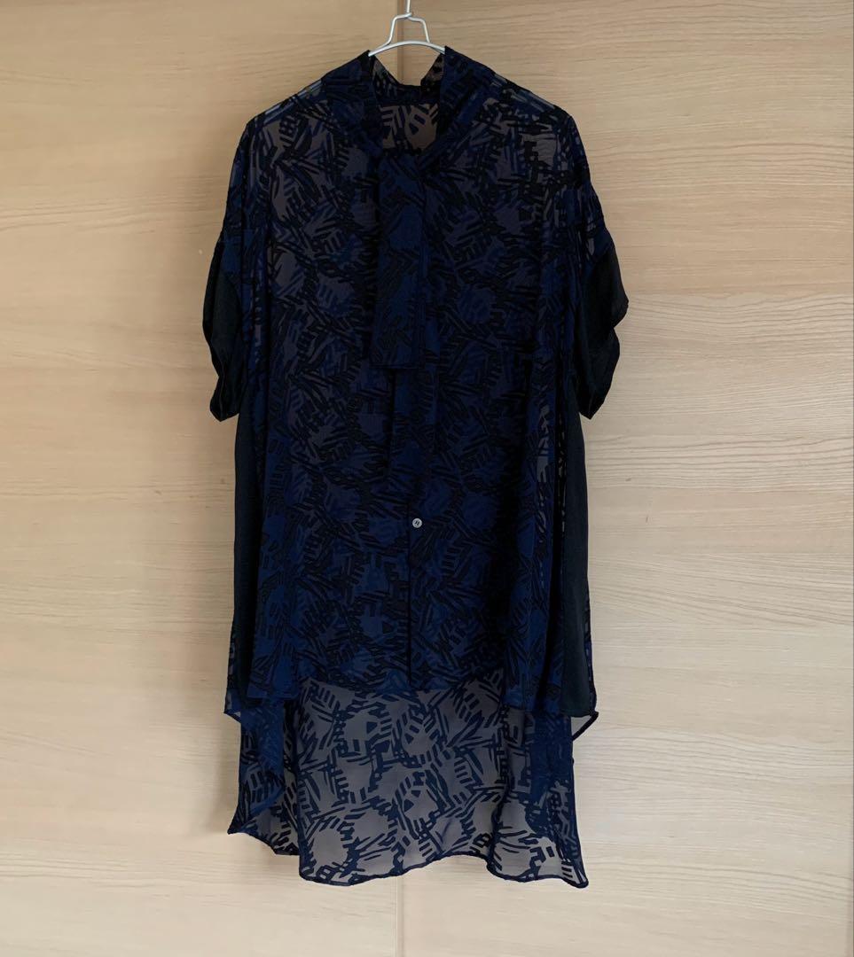 YOHJI YAMAMOTO +NOIR ボウタイロングブラウス　シースルー