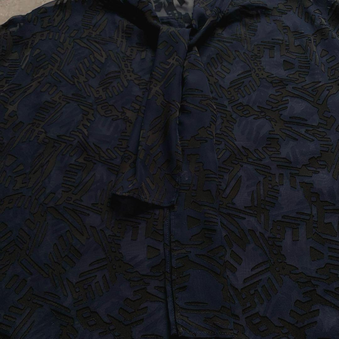 YOHJI YAMAMOTO +NOIR ボウタイロングブラウス　シースルー