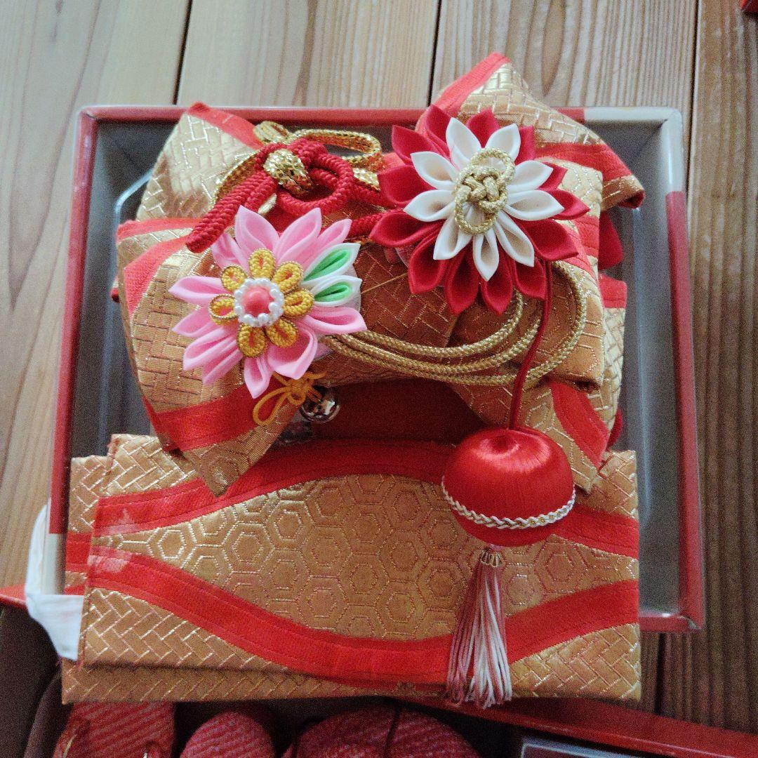 七五三（3歳用） 着物小物セット（正絹） 赤金