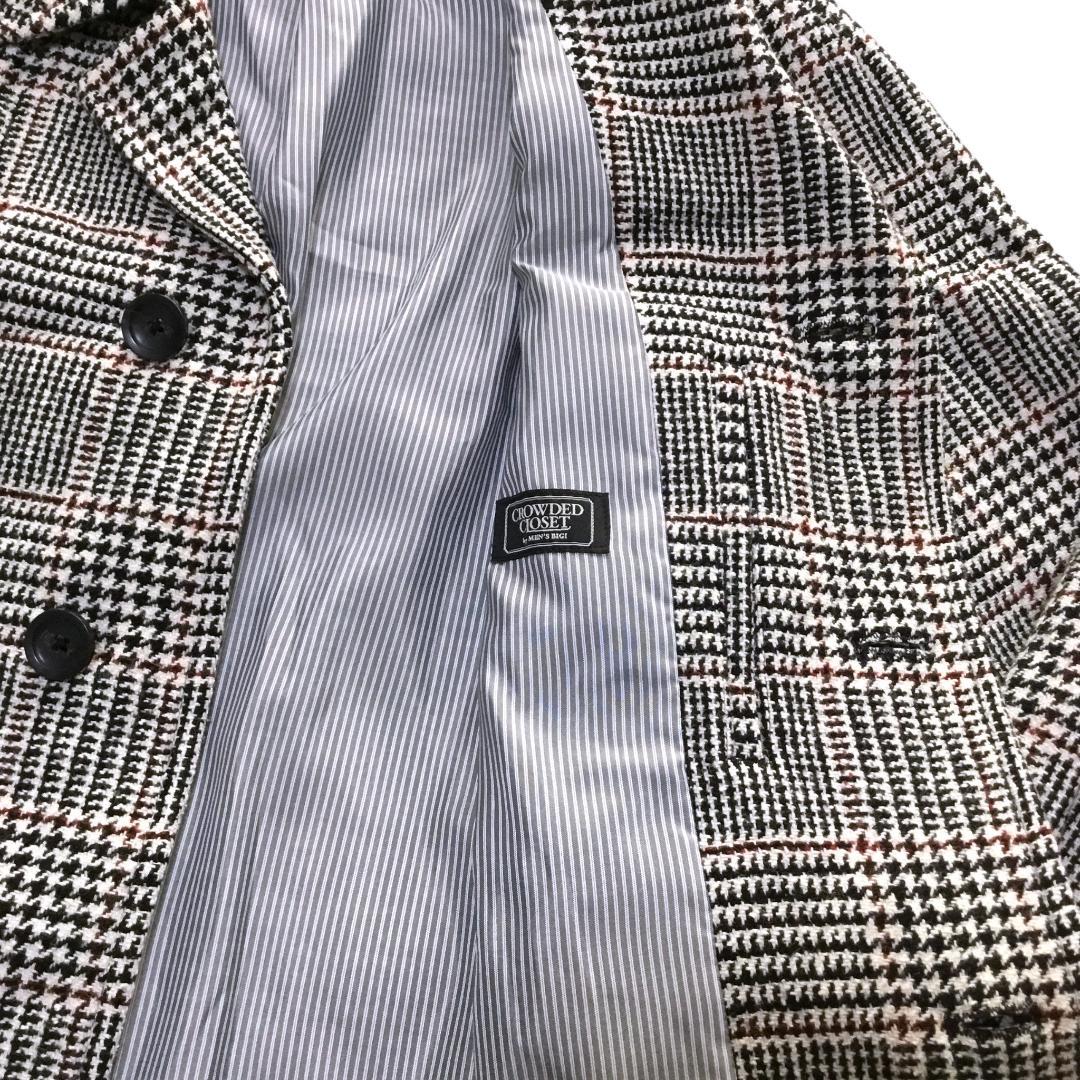 メンズビギ CROWDED CLOSET グレンチェック柄ベルト付きコート
