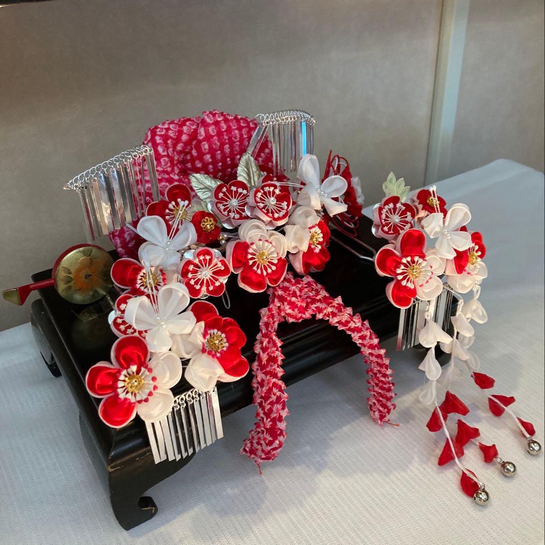 専用　勝山classical beauty 梅花と蝶々　平打ち簪　水引　赤鹿の子