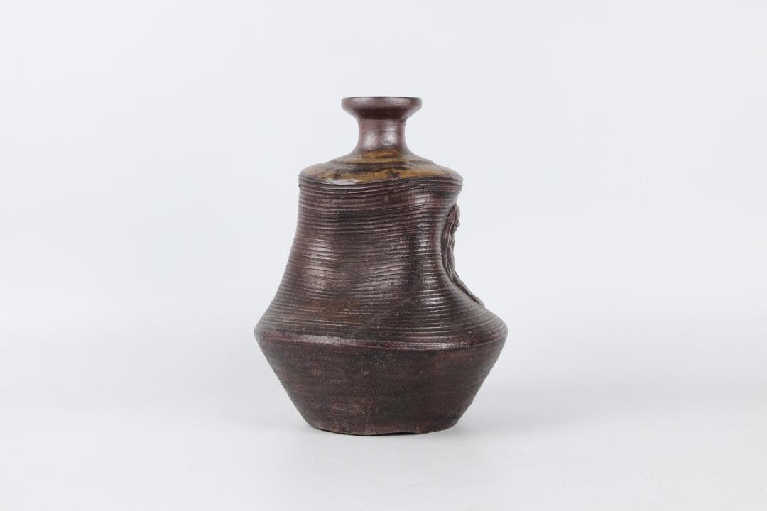 備前焼 人物細工徳利 酒器 花器 飾り壺　花器　焼印あり　銘有り　ED11-30