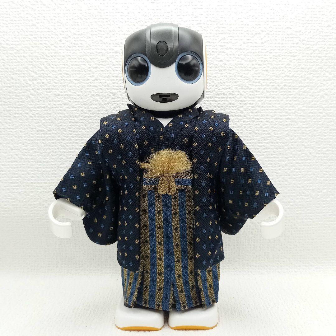 ロボホン 服 黒あられ模様 きもの 袴風+袖無し羽織セット