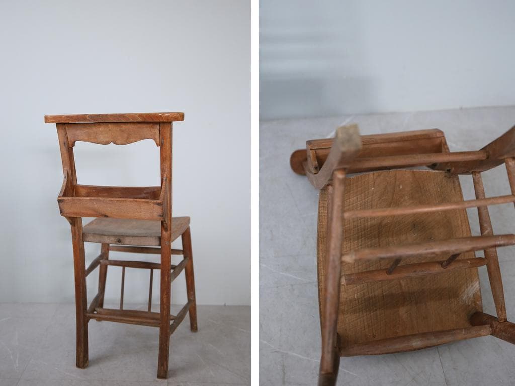 英国アンティーク木製チャペルチェア/チャーチ/ダイニングイス/飾り棚(92-96