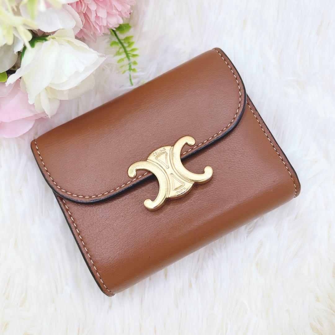極美品✨CELINE トリオンフ スモールフラップウォレット 三つ折り ブラウン