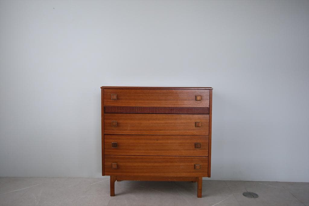 英国アンティークチーク4杯ドロワー/木製チェスト/タンス/テーブル机(91-84