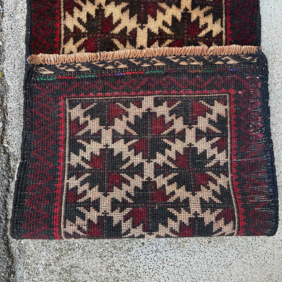 アンティーク絨毯73x37cmトライバルラグ手織り絨毯 年代バルーチ絨毯