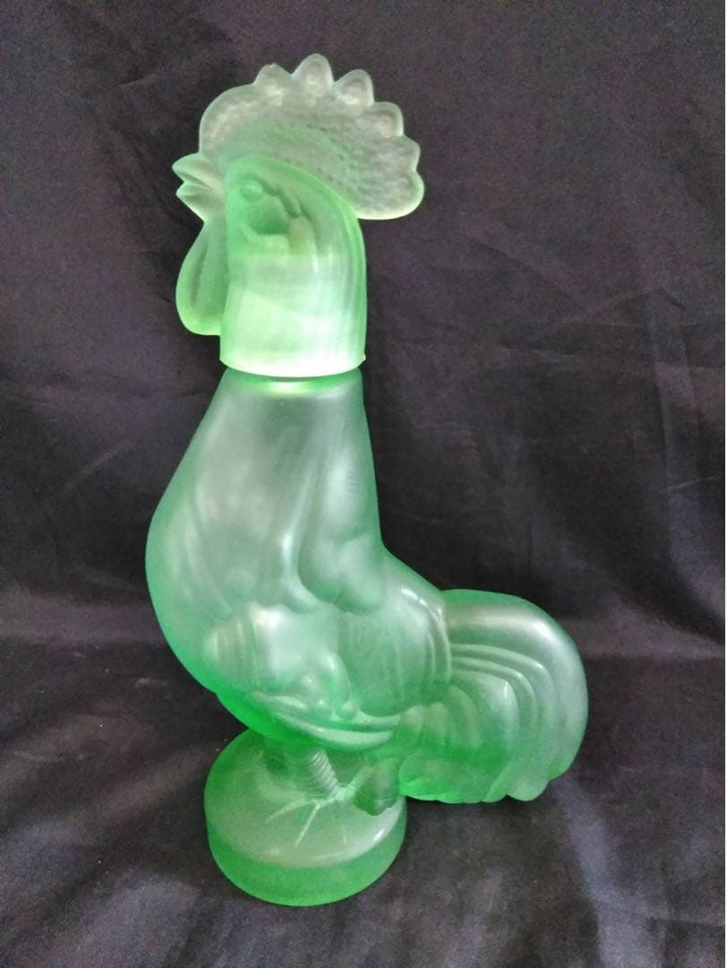ニワトリ　置物　オブジェ　ガラス　グリーンガラス