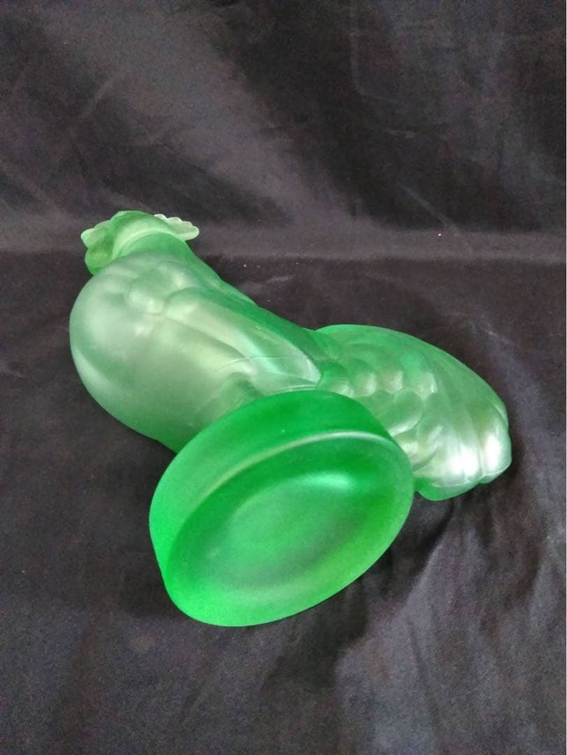 ニワトリ　置物　オブジェ　ガラス　グリーンガラス