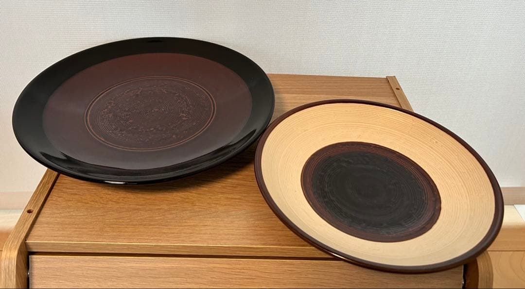 大樋飴釉　皿　2枚　十一代長左衛門　共箱入り　陶器　大皿