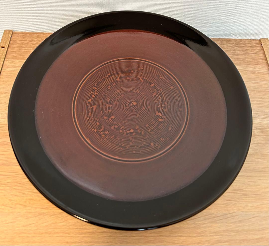大樋飴釉　皿　2枚　十一代長左衛門　共箱入り　陶器　大皿