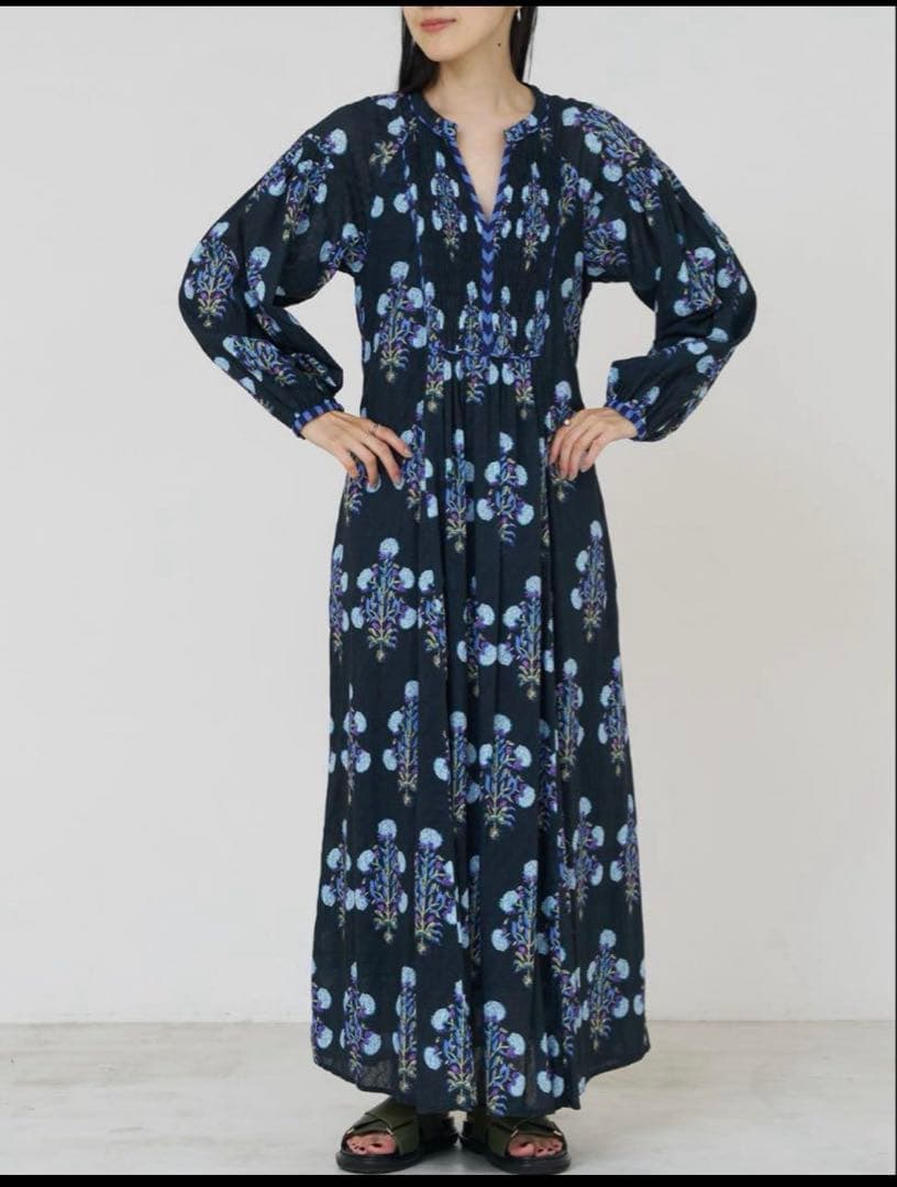 24SSヌキテパ コットンジャガード マリーゴールド プリントシャーリングドレス