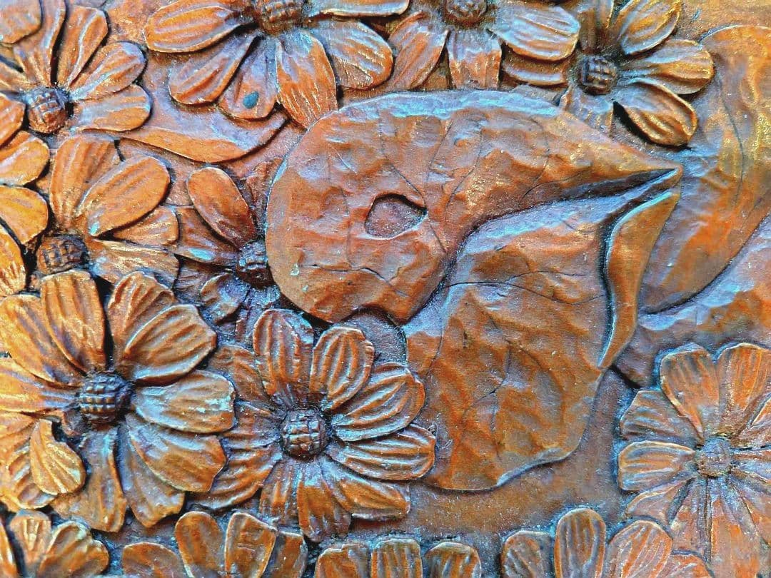 手彫り 木彫り大型オーバルトレイ