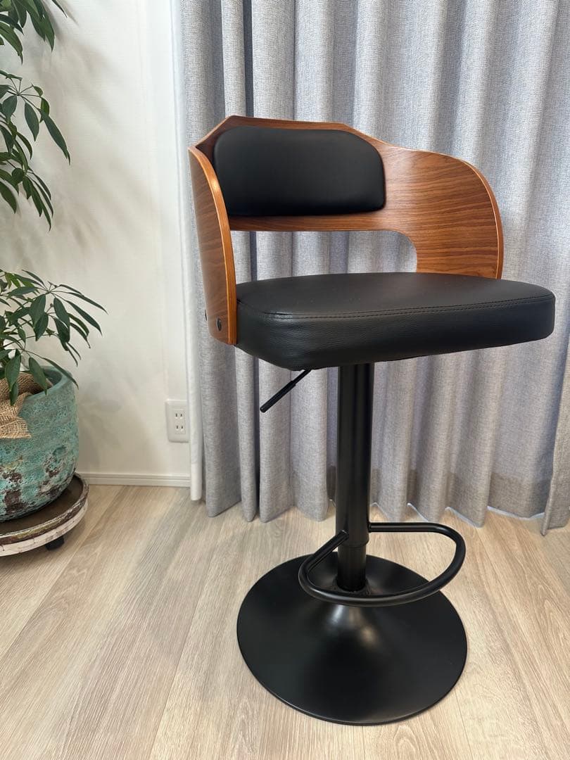 木目模様　ブラック　バーチェア　カウンターチェア　２セット