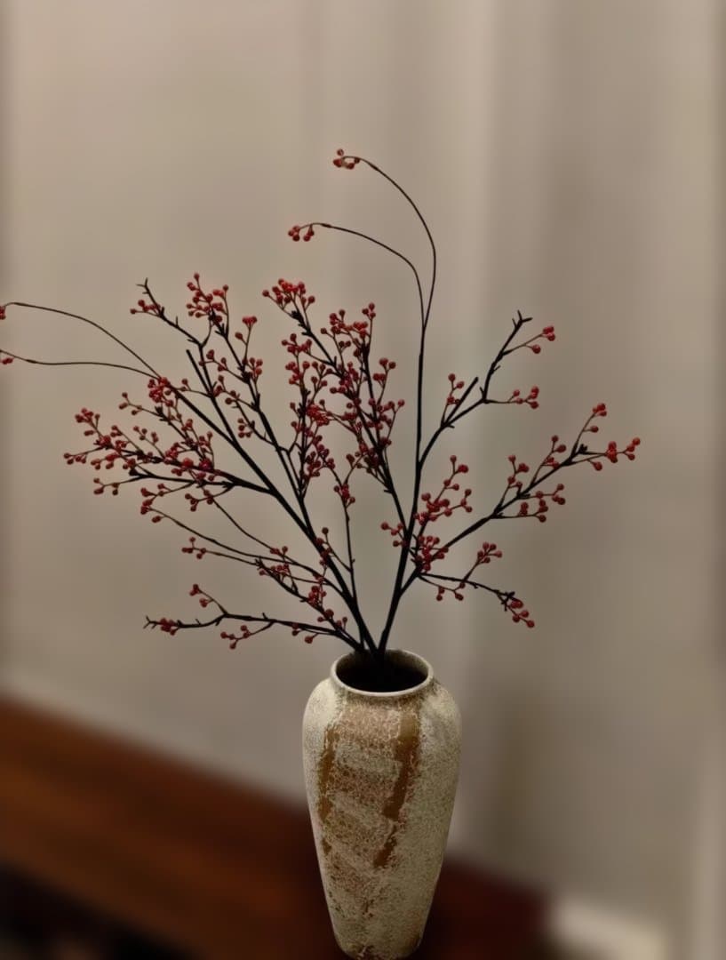 セラミック花瓶 白 × 茶色 テクスチャー柄