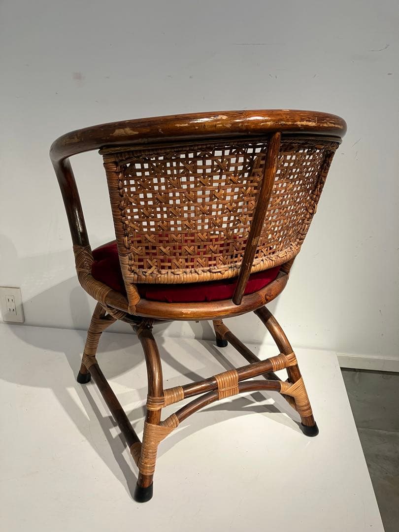 ヴィンテージ、ラタン、アームチェア、レトロ、和モダン、オールド、希少タイプ、