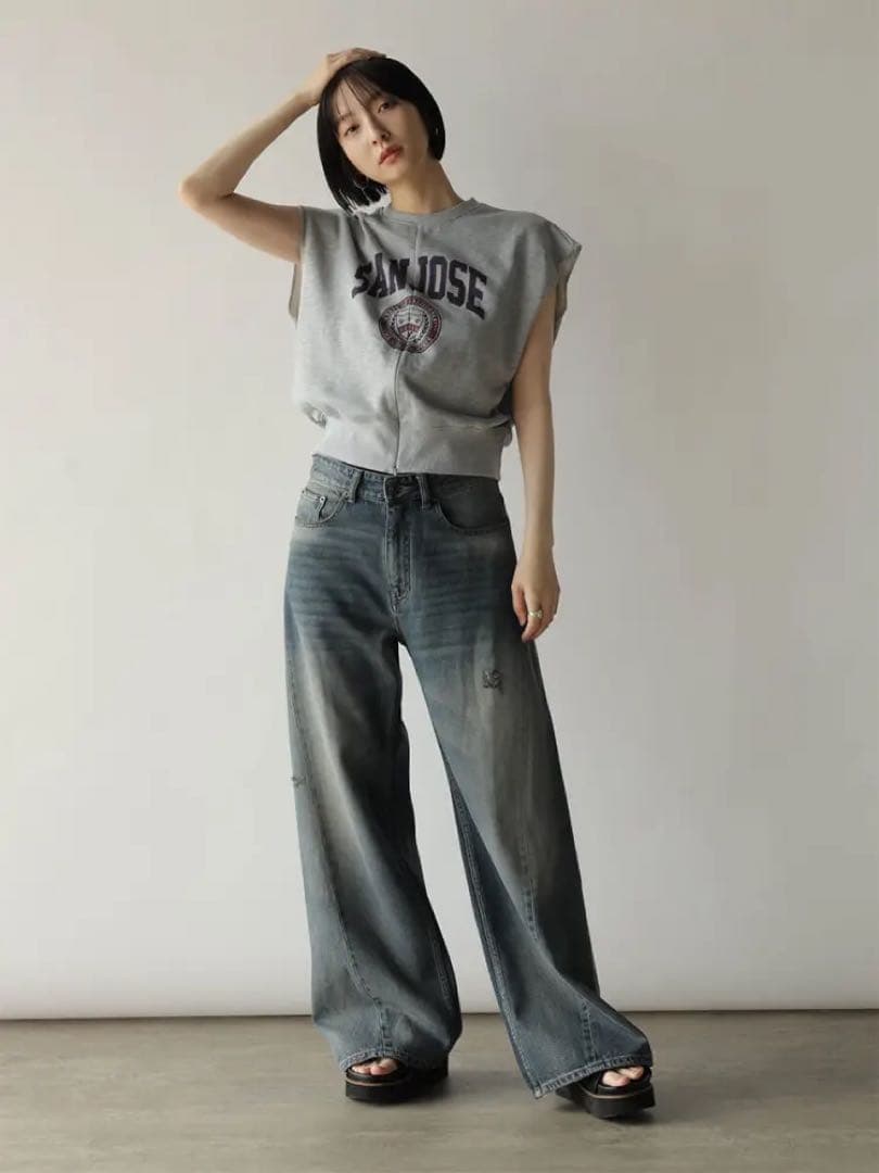 ヤマダヤ　RADIATE 切り替えデザインダメージデニムワイドパンツ　現行品