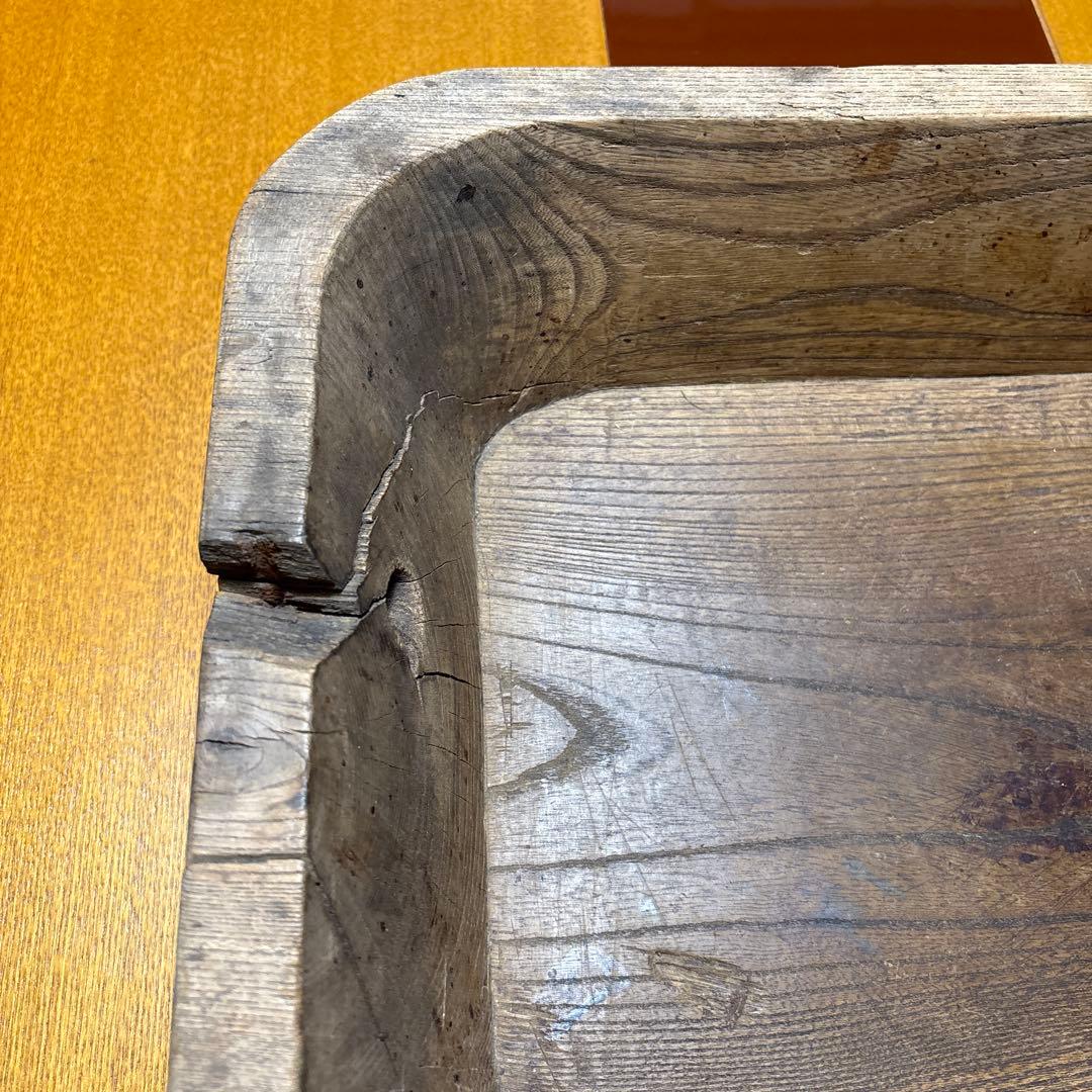 木製長方形皿 亀裂あり　骨董　木彫りトレイ