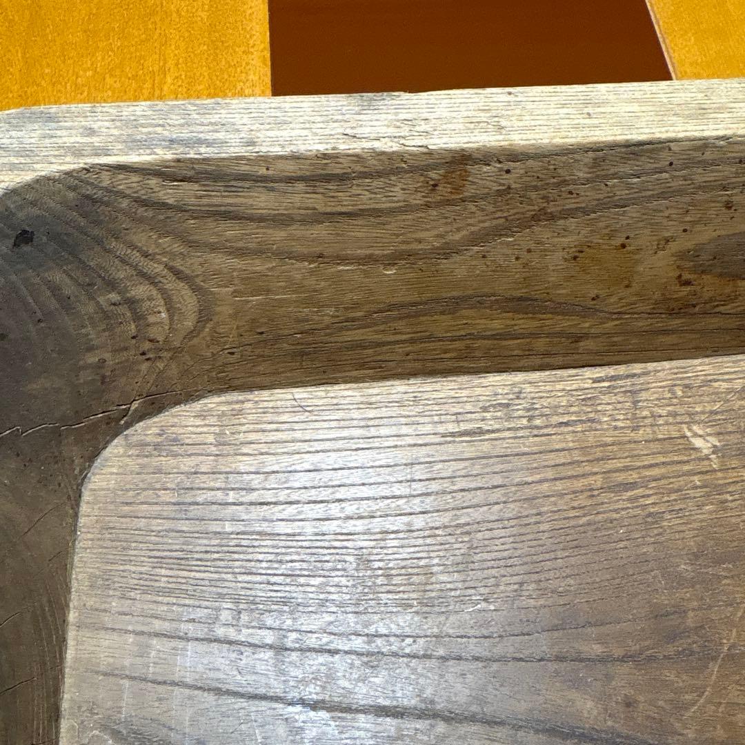 木製長方形皿 亀裂あり　骨董　木彫りトレイ