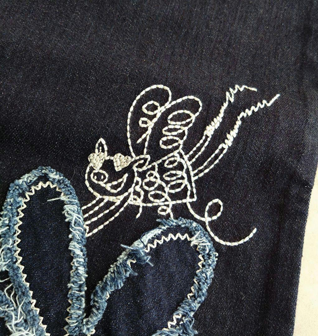 【美品】アルベロベロ　オレボレブラ　ワイドデニム　ぶたさん　刺繍　ロールアップ