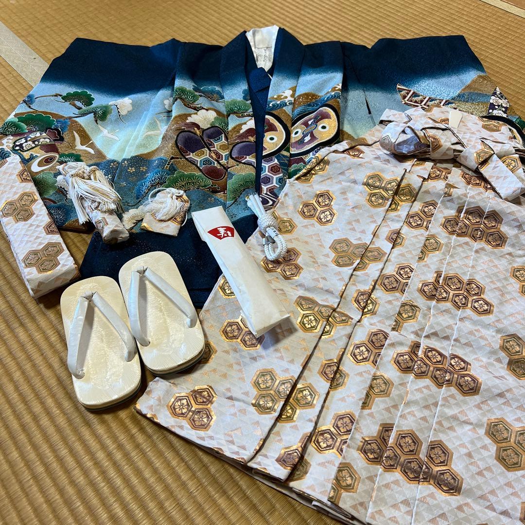 【極美品】七五三 着物 セット 青色 伝統的なデザイン 付属品あり