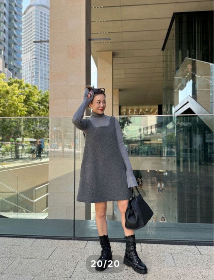 美品 pois ポワ スクエアプードルワンピース グレー