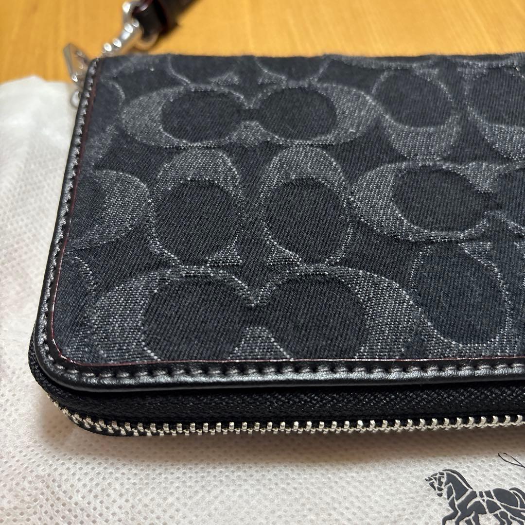 新品 未使用 COACH コーチ 長財布 デニム 生地 ブラック