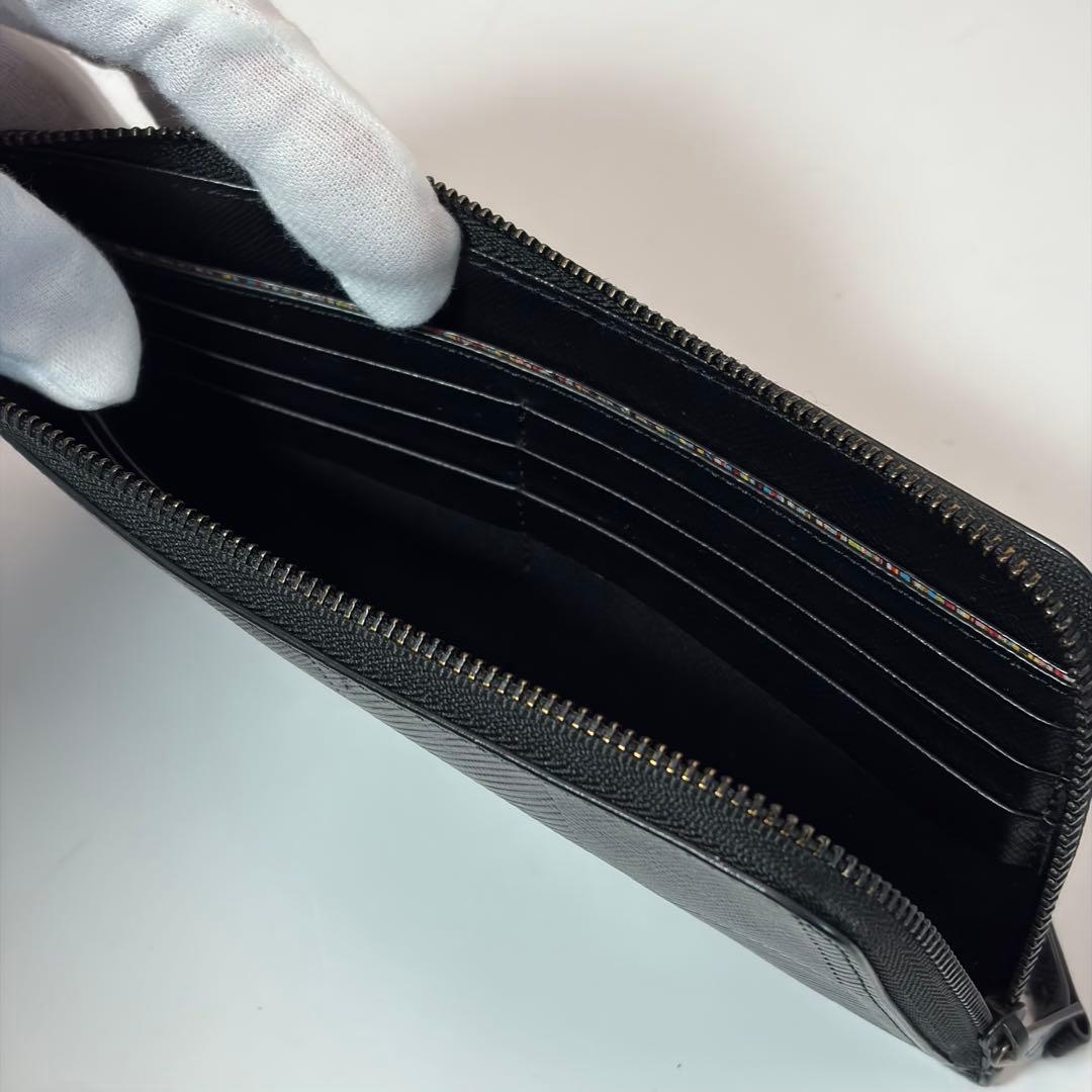【美品】ポールスミス　L字ファスナー　長財布　チェッカーエンボス　黒