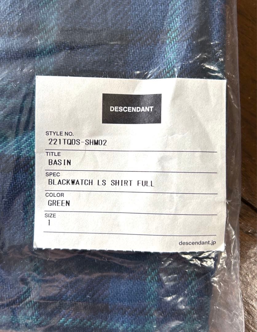 新品未使用 DESCENDANT BASIN BLACKWATCH 長袖シャツS
