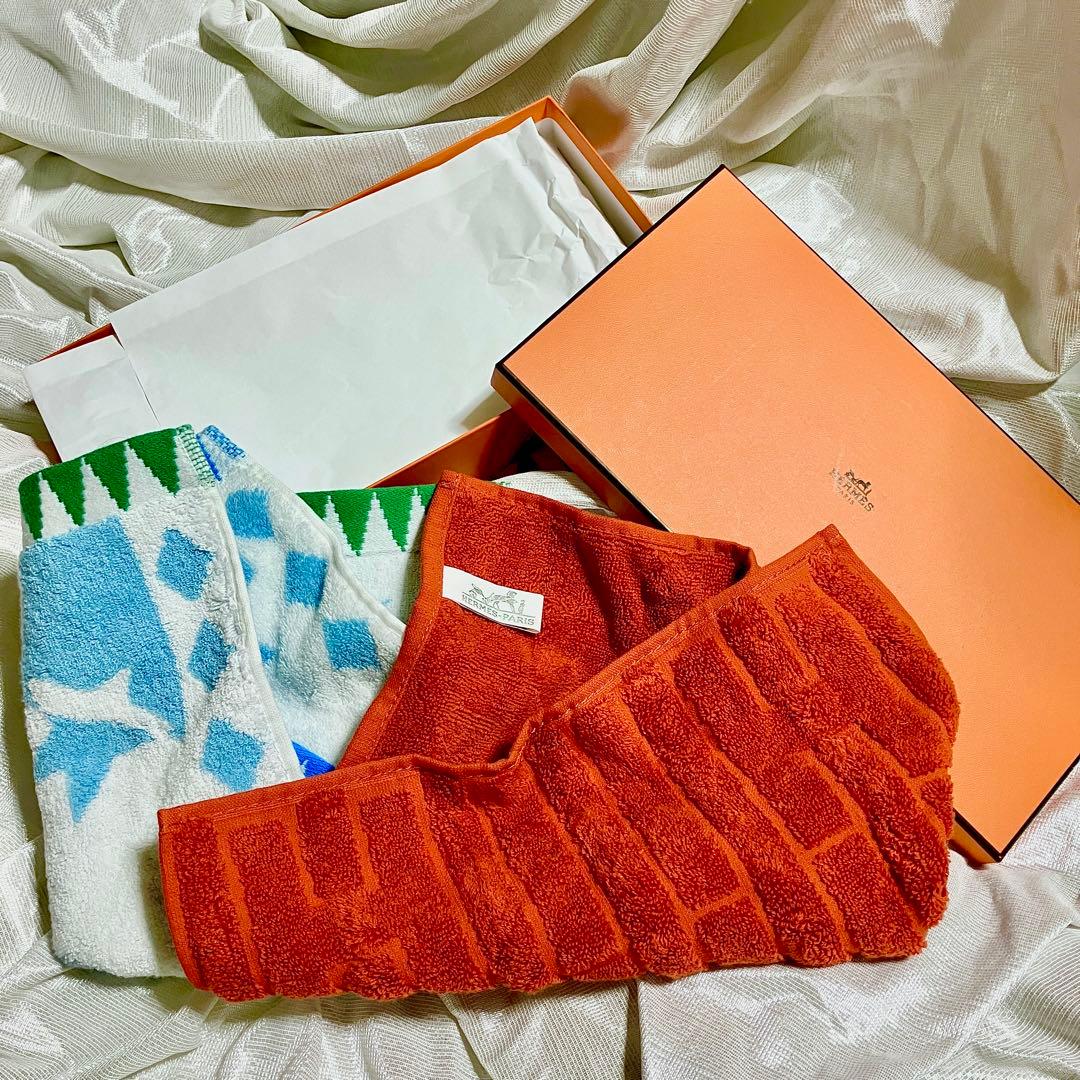 HERMES タオルセット オレンジ ブルー&ホワイト