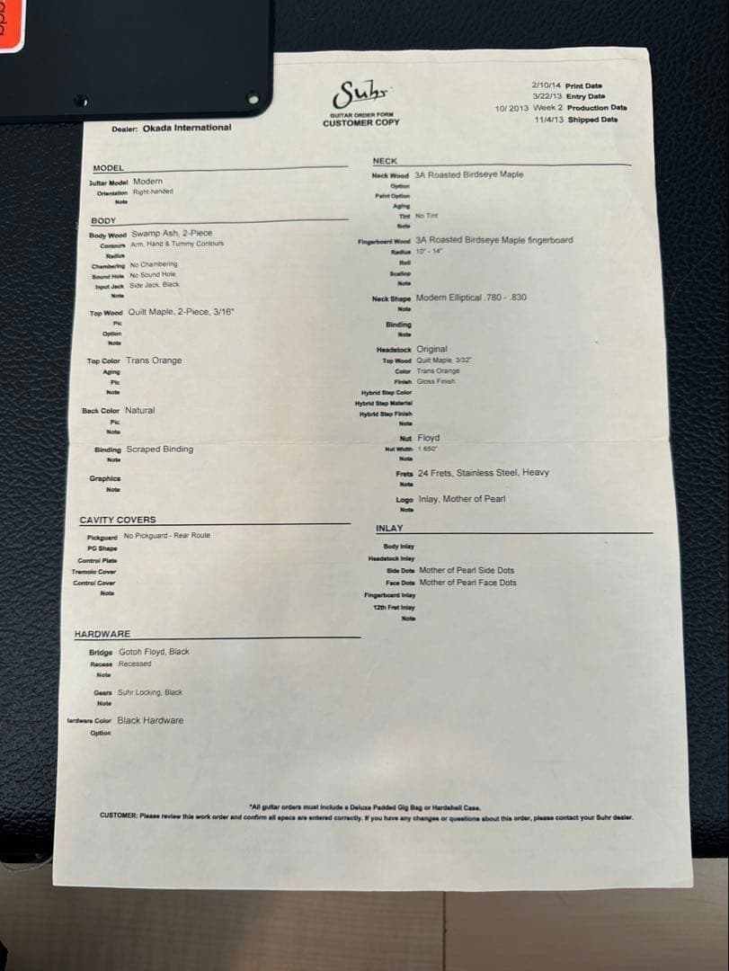 Suhr Modern 2014年製　オーダー品【美品】