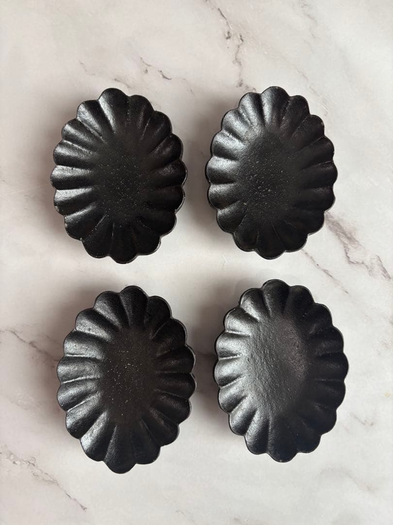 高島大樹　輪花オーバル小皿豆皿　黒　4枚
