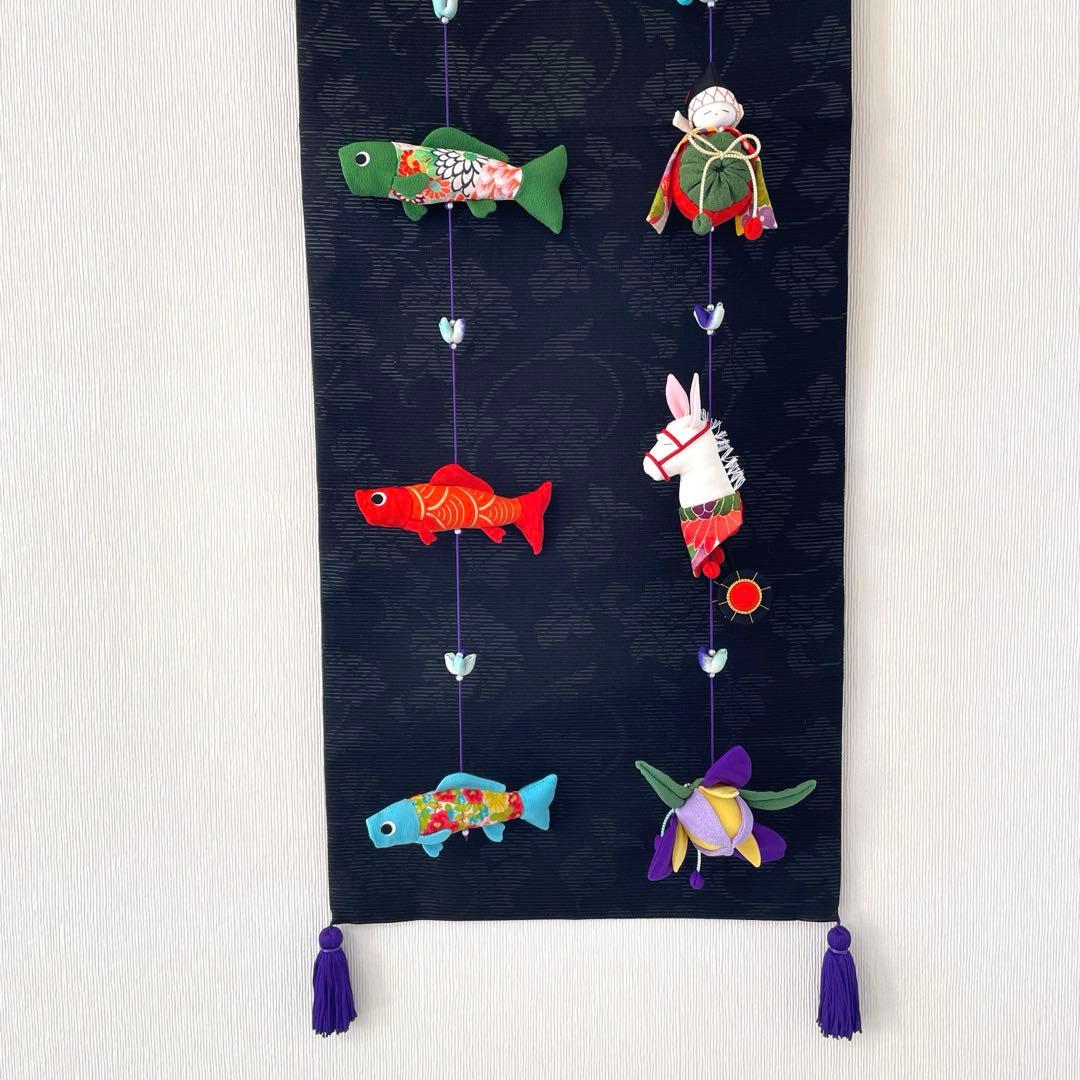 140 ちりめん細工　端午の節句タペストリー　吊るし飾り　古布