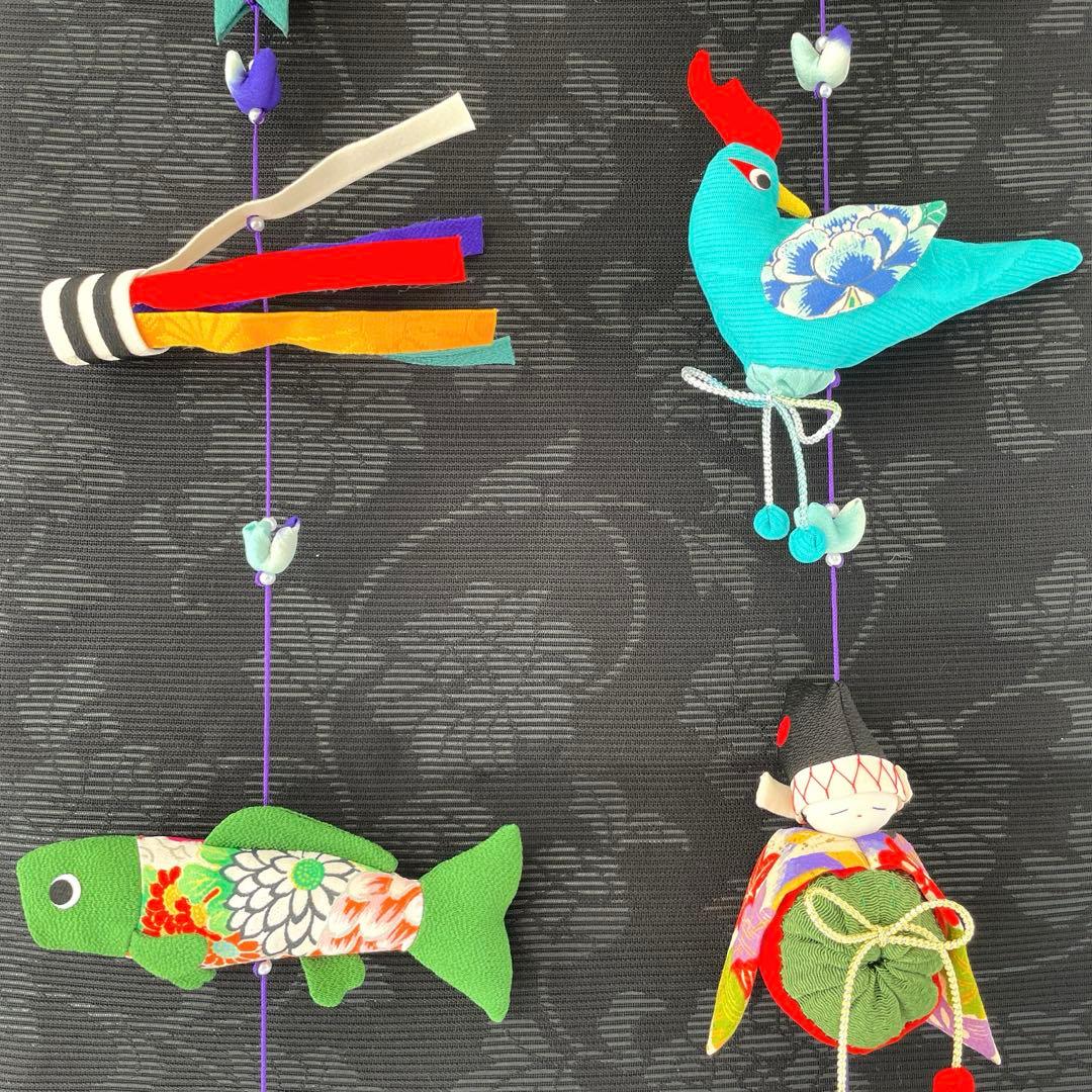 140 ちりめん細工　端午の節句タペストリー　吊るし飾り　古布