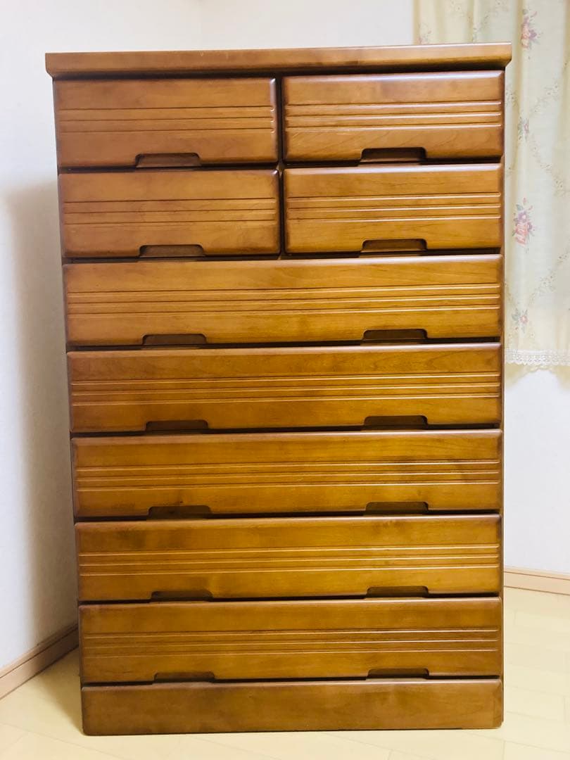 木製シンプルブラウンチェスト整理タンス引き出し9個