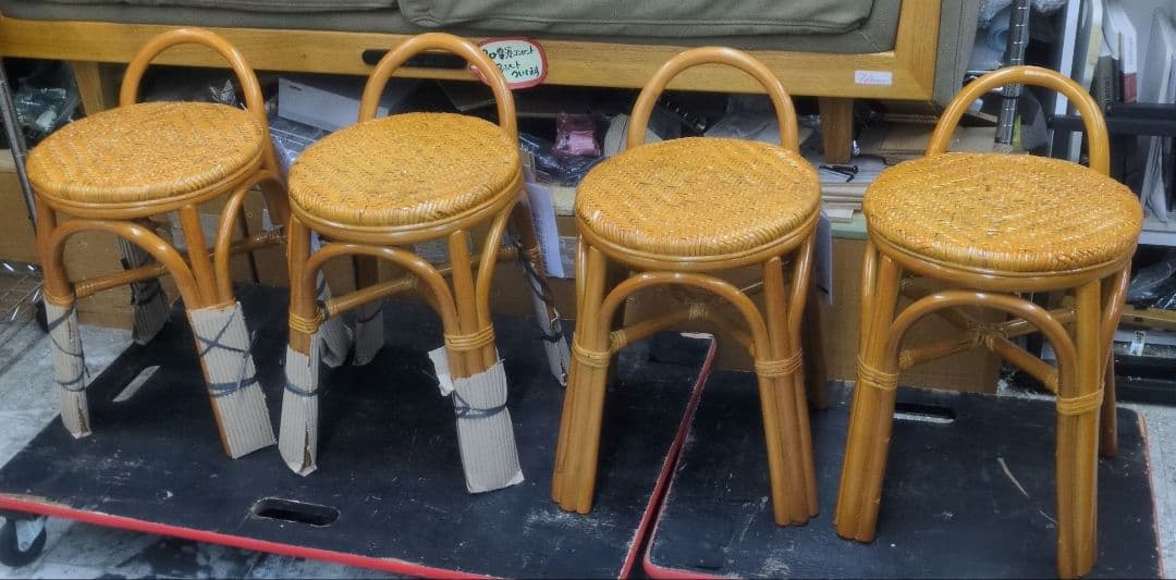 4脚セット　スタッキング籐スツール