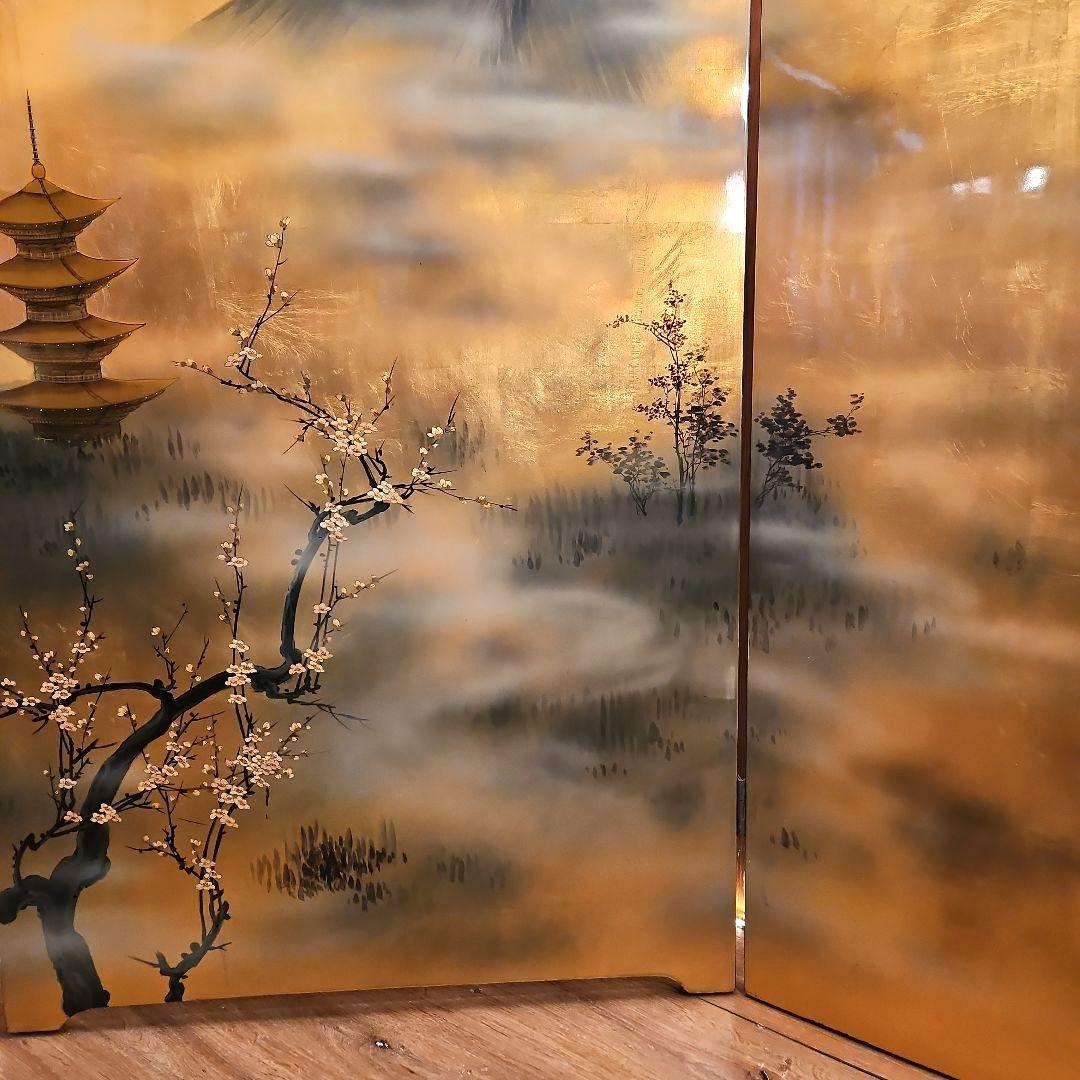 金箔 漆塗り ヴィンテージ屏風 衝立 パーテーション 縁起物 風水 金運アップ