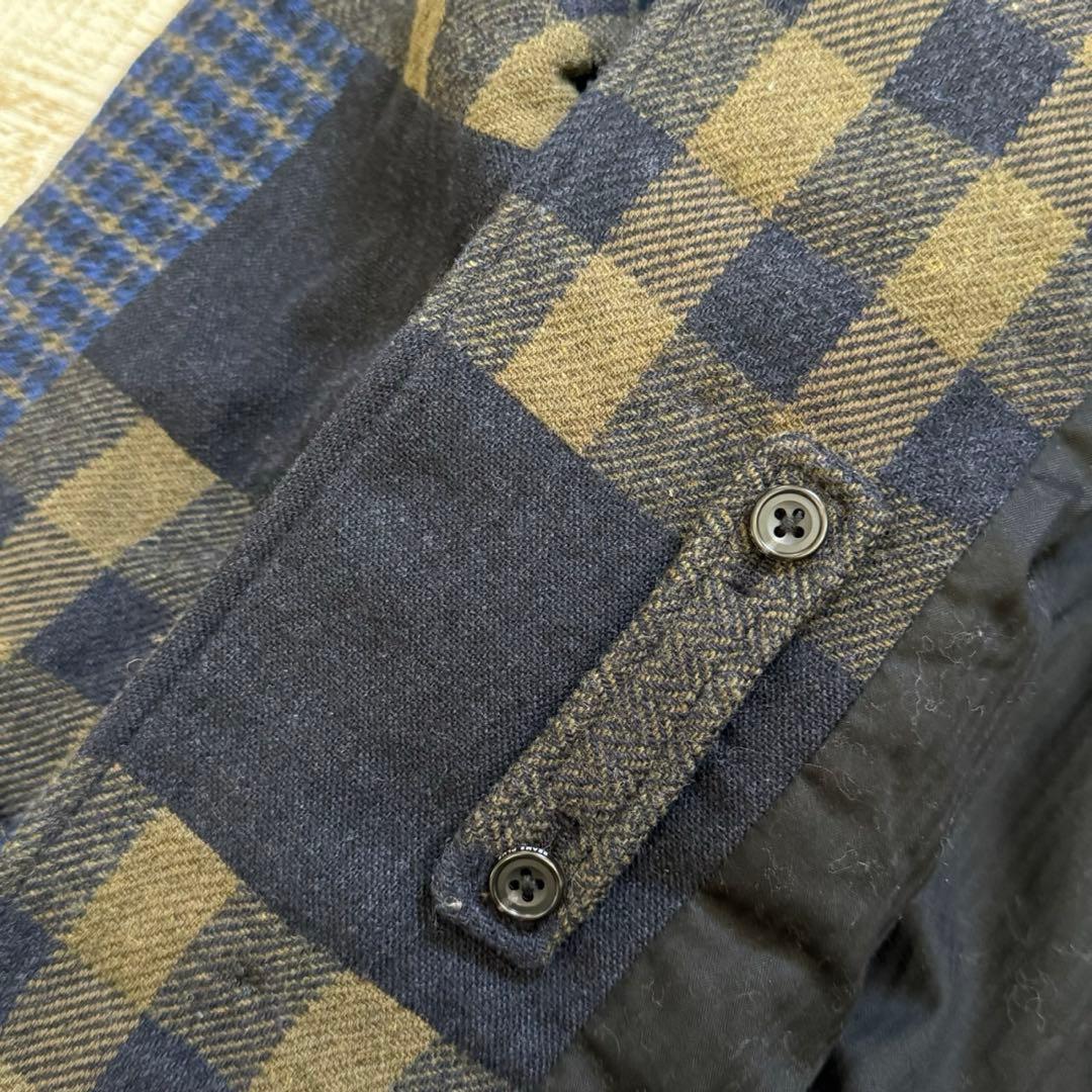 【ビームスプラス】ウール　バルカラーコート　パッチワーク　パネル柄