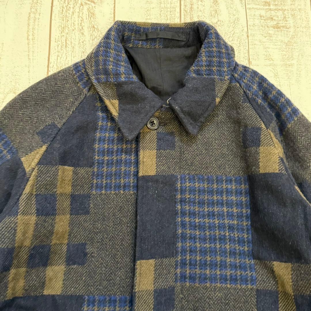 【ビームスプラス】ウール　バルカラーコート　パッチワーク　パネル柄