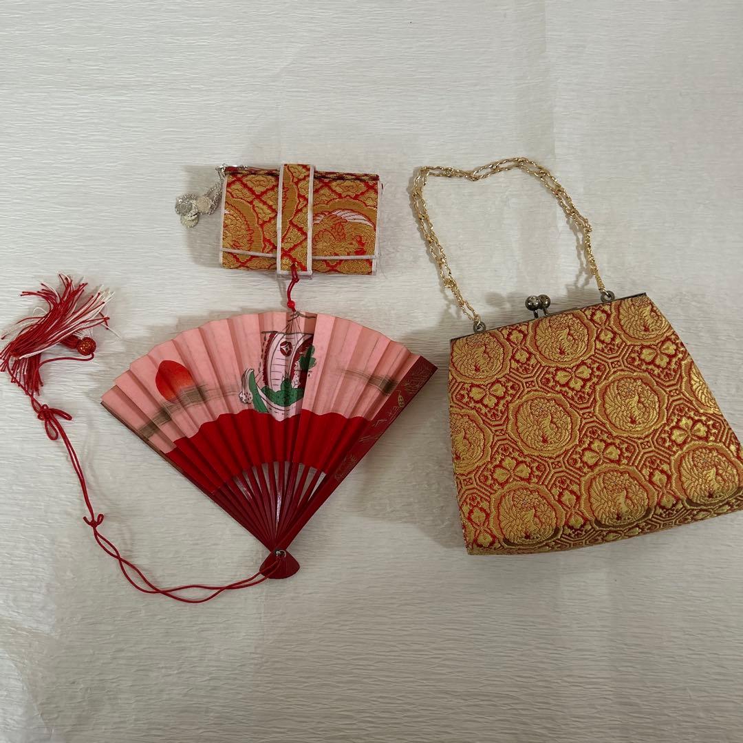 プ*s様 7歳　七五三　正絹着物、帯、帯揚げ、帯締め　しごき　バッグはこせこ扇子