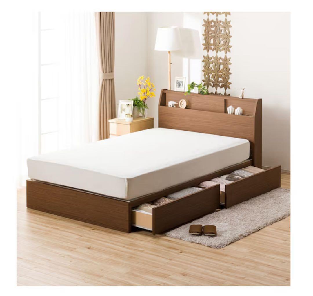 【送料込】ニトリ セミダブルベッドフレーム(アザン) ミドルブラウン