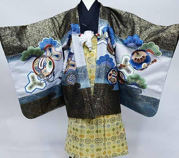 七五三 五歳 男児 羽織袴フルセット 黒地 宝船 袴変更可 NO37776