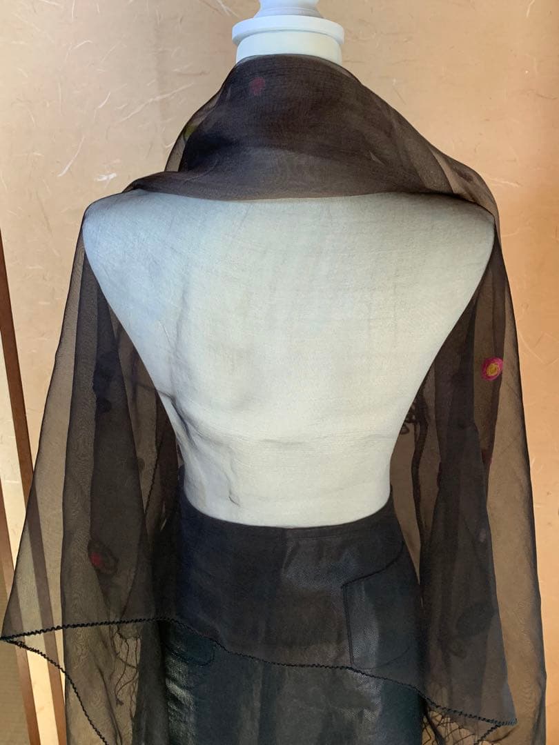 イッセイミヤケ　HaaT オーガンジー　刺繍ストール　極美品