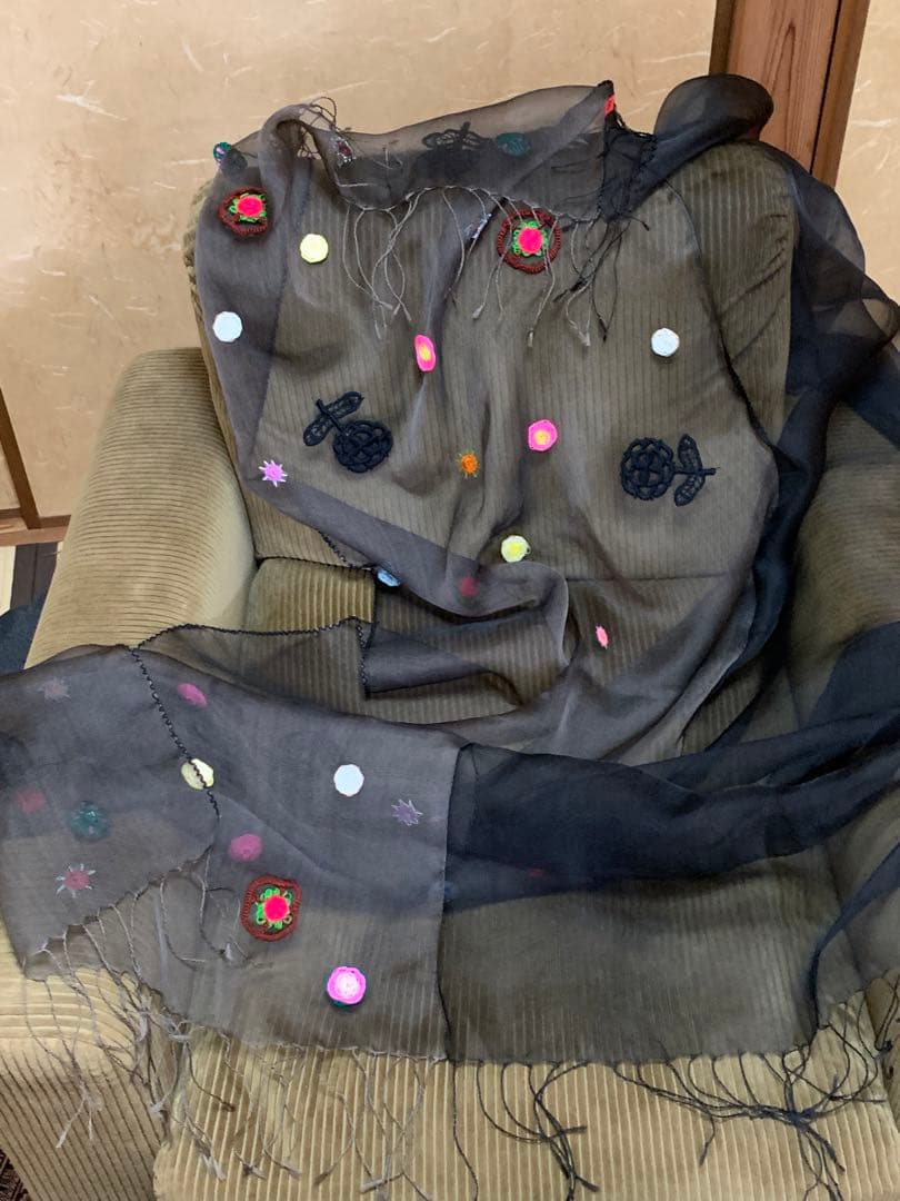 イッセイミヤケ　HaaT オーガンジー　刺繍ストール　極美品