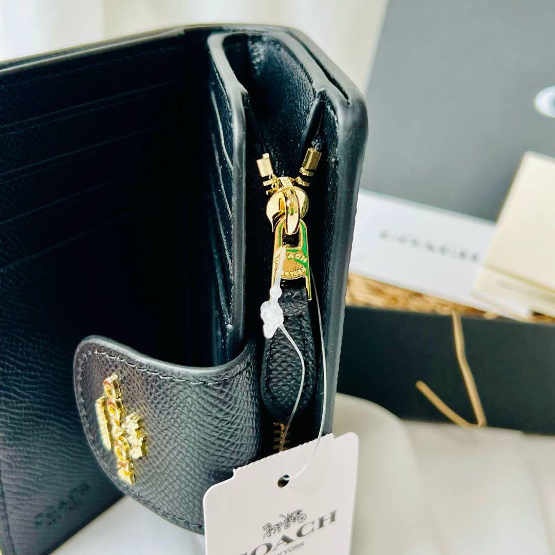 COACH コーチ 二つ折り財布 ブラック レザー ゴールド金具 正規品